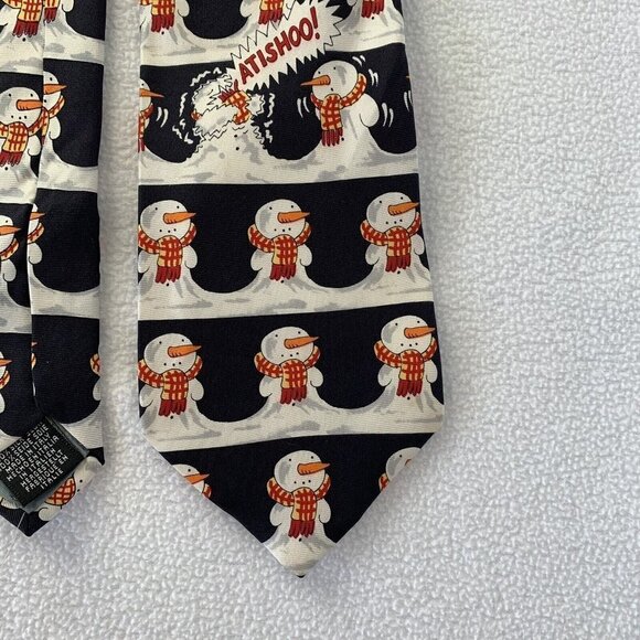 Tie Rack Christmas Snowman Silk Tie Blue Vintage 90s Made In Italy - Picture 3 of 6